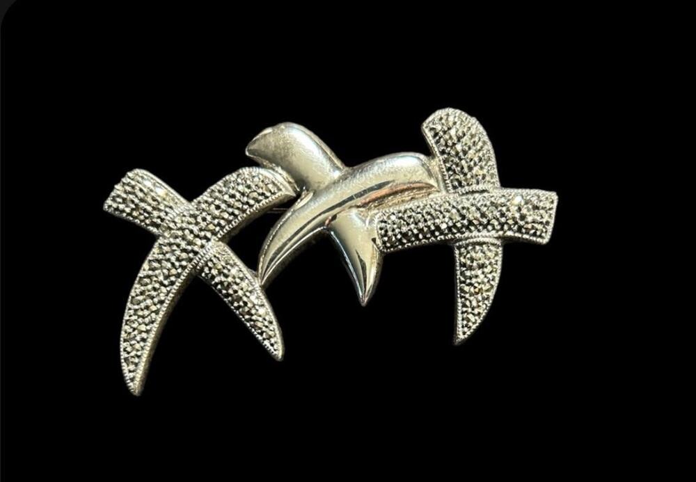 RARE 925 Sterling Silver Vintage Judith Jack Real Marcasite Gem "XXX” Pin Brooch